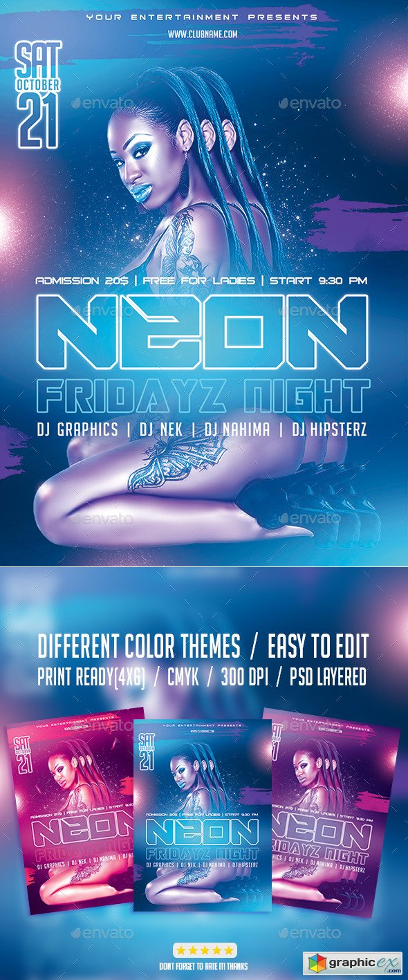 Neon Fridayz Night PSD Flyer Template