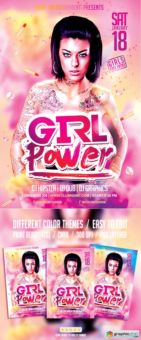 Girl Power Party PSD Flyer Template