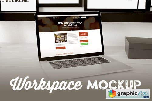 Workspace With MacBook Presentation Mock-Up Template