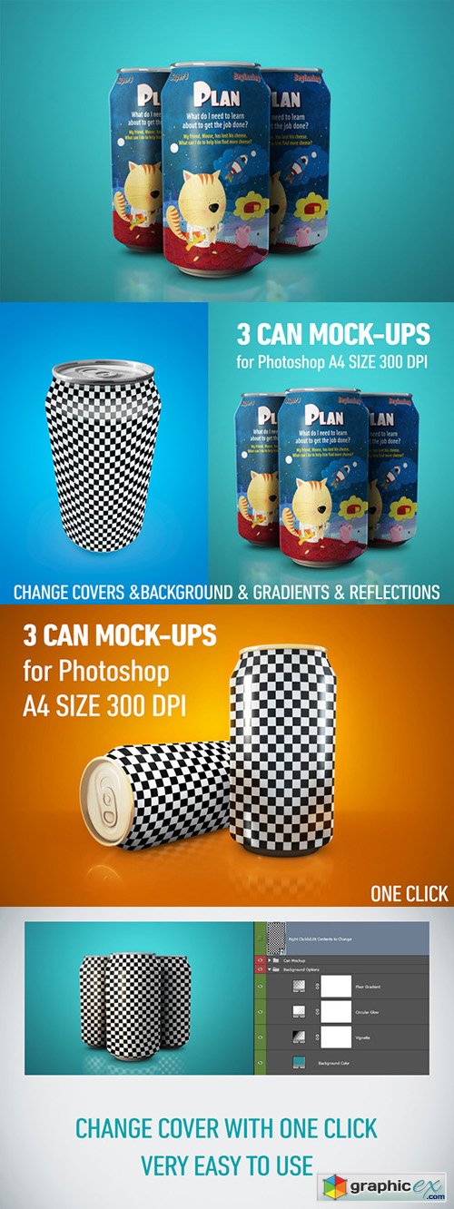 3 Realistic Can Mockups for PS