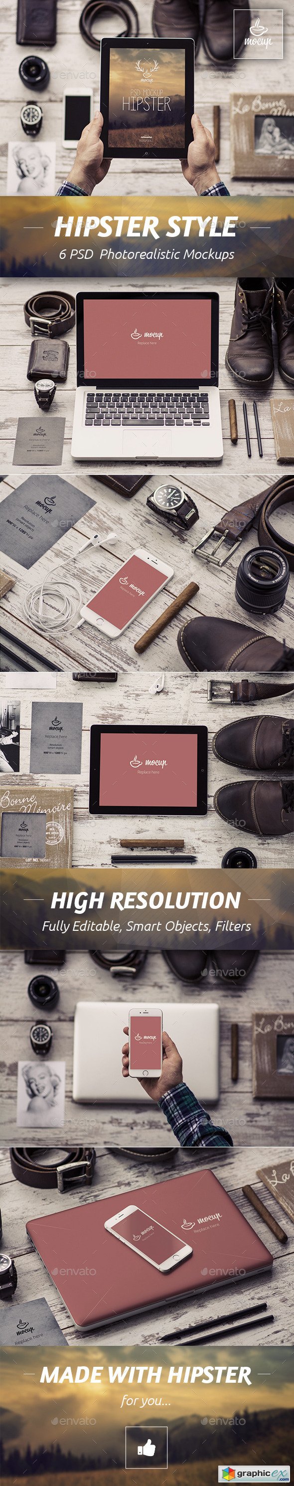 6 PSD Mockups Hipster Style
