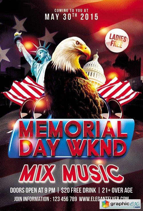 Memorial Day WKND Flyer PSD Template + FB Cover
