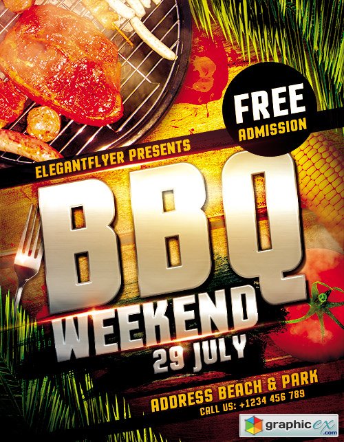 BBQ Weekend Flyer PSD Template + FB Cover