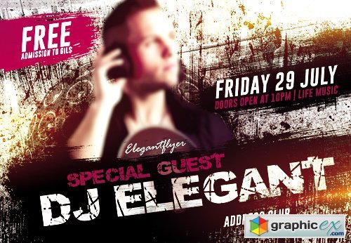 Special Guest DJ Elegant Horizontal Flyer PSD Template + FB Cover