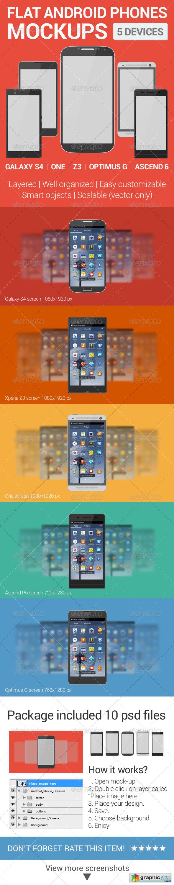 Android Phones Flat Mockups