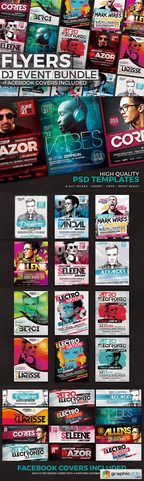 12 DJ Event Flyers + FB Covers