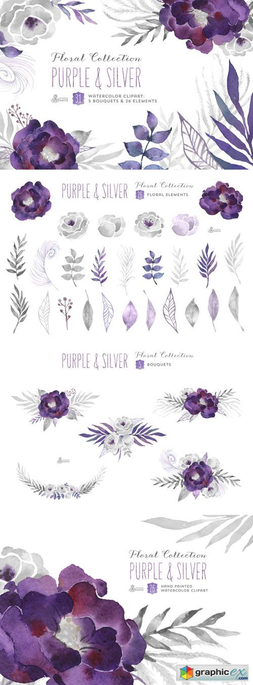 Purple & Silver floral collection