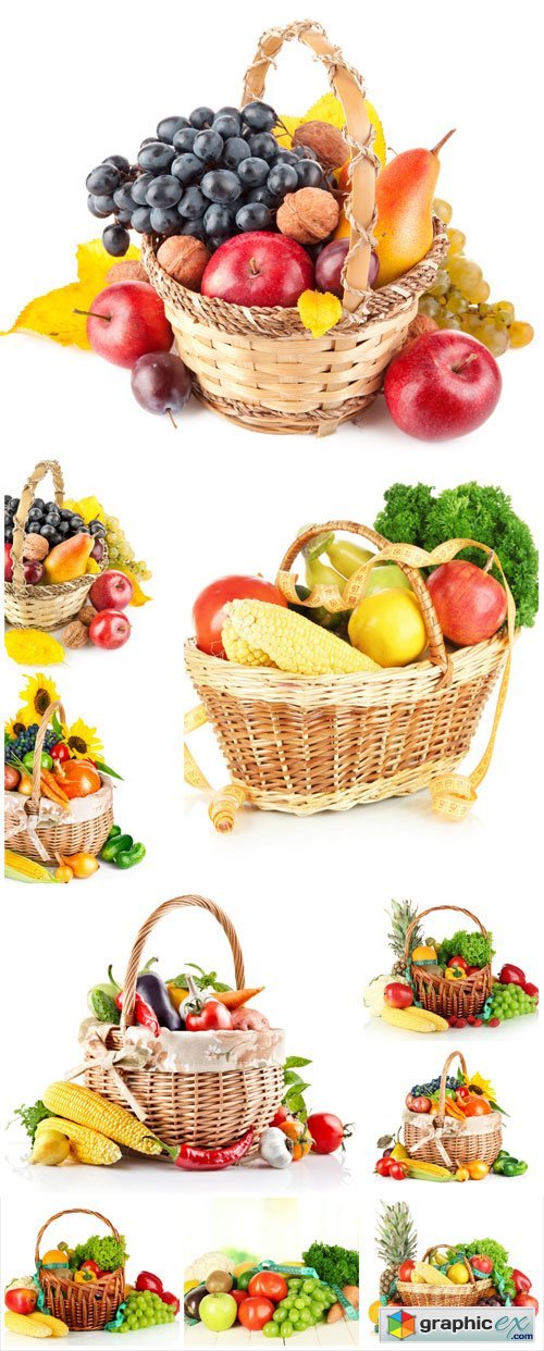 Basket with vegetables, fruits and berries - Stock photo