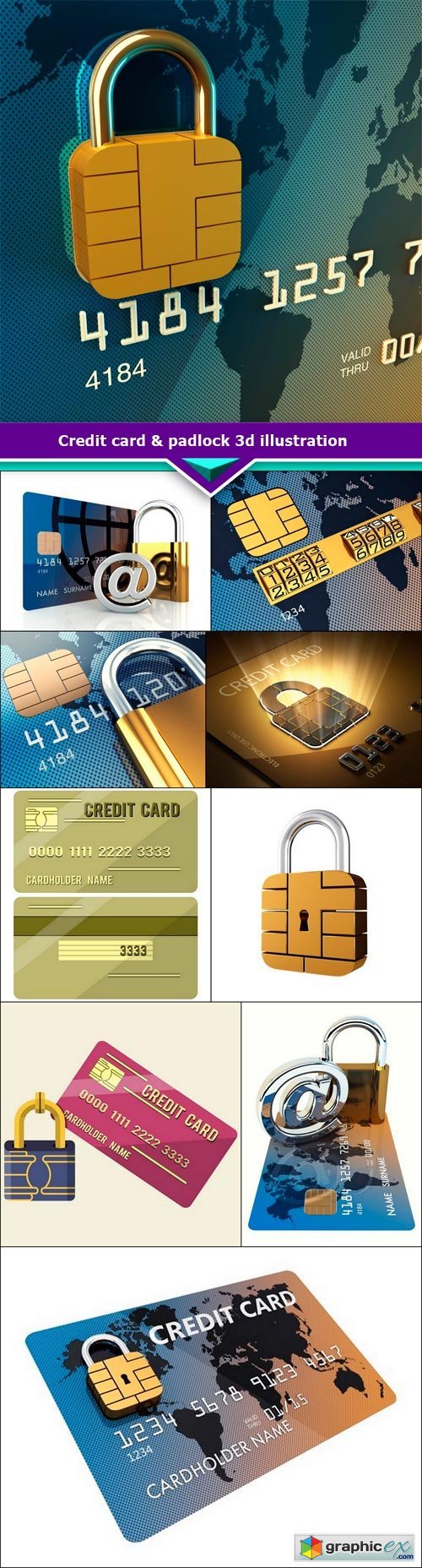 Credit card & padlock 3d illustration 10x JPEG