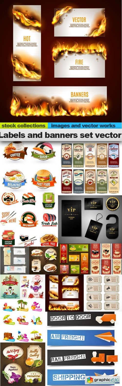 Labels and banners set vector, 15 xEPS