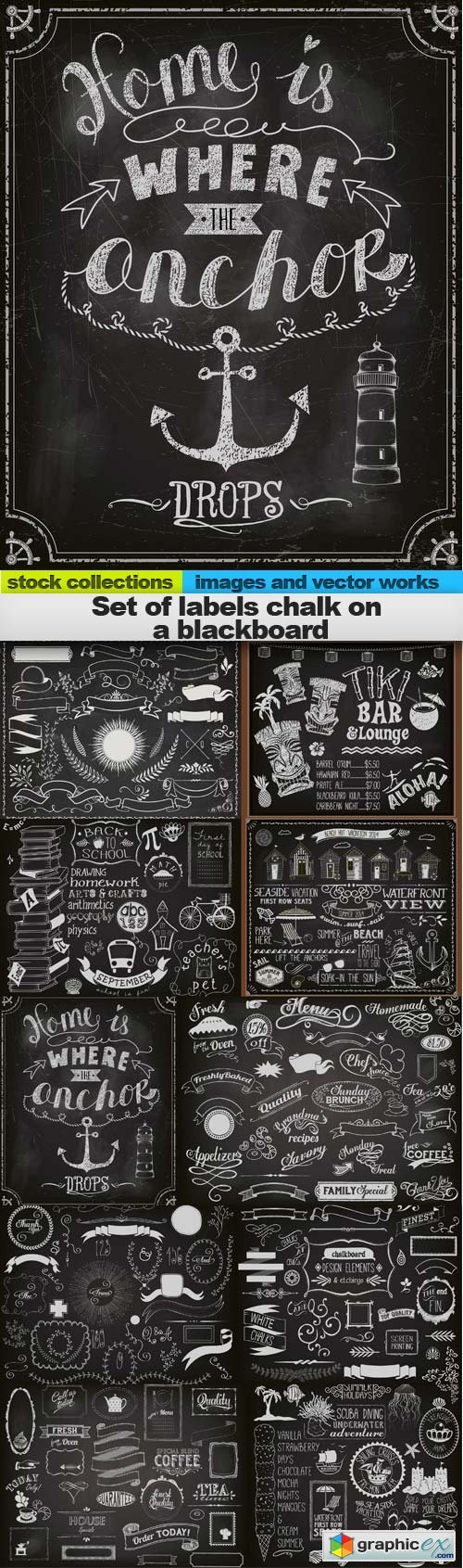 Set of labels chalk on a blackboard, 10 x EPS