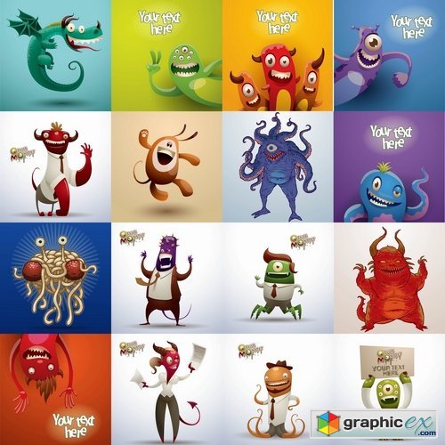 Collection of vector character picture funny monster alien beast 25 EPS