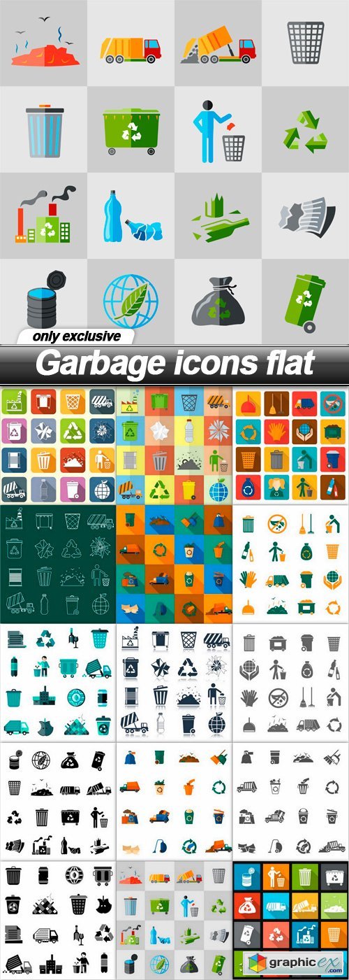 Garbage icons flat - 15 EPS
