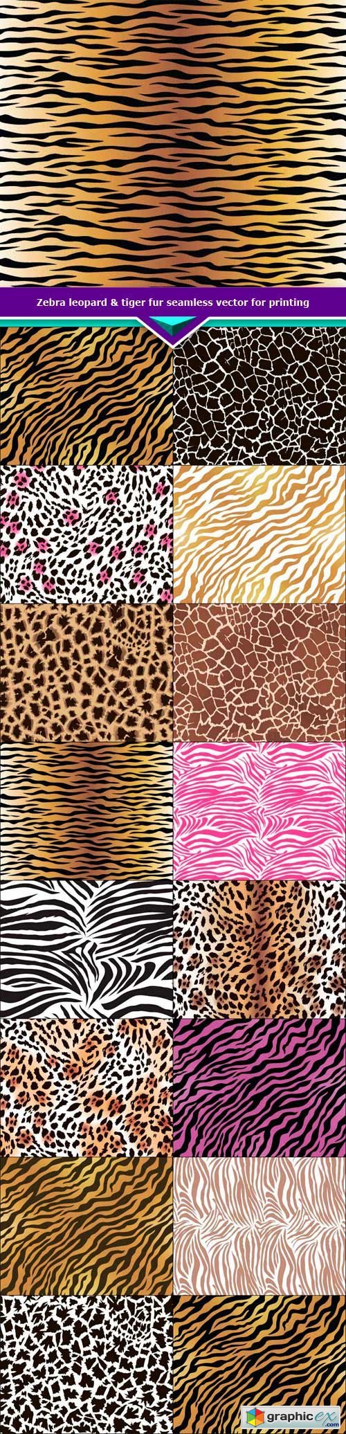 Zebra leopard & tiger fur seamless vector for printing 15x EPS