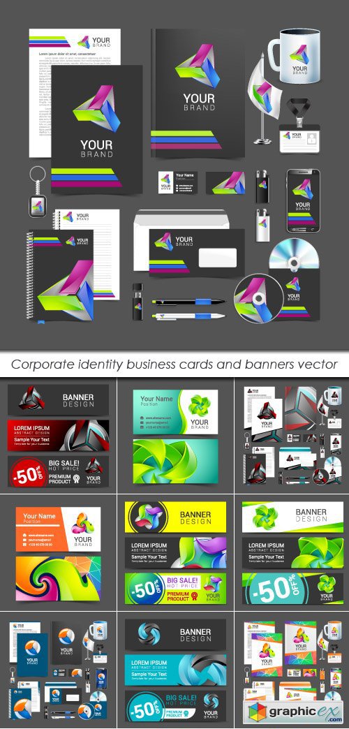 Corporate identity business cards and banners vector