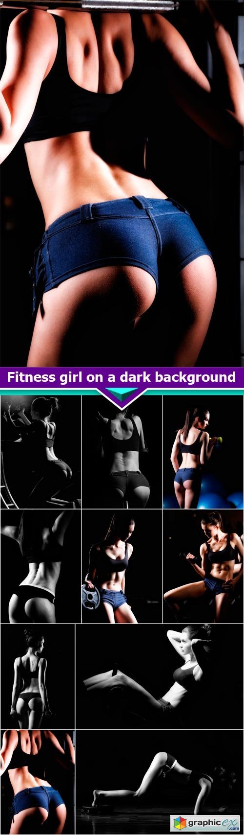 Fitness girl on a dark background 10X JPEG