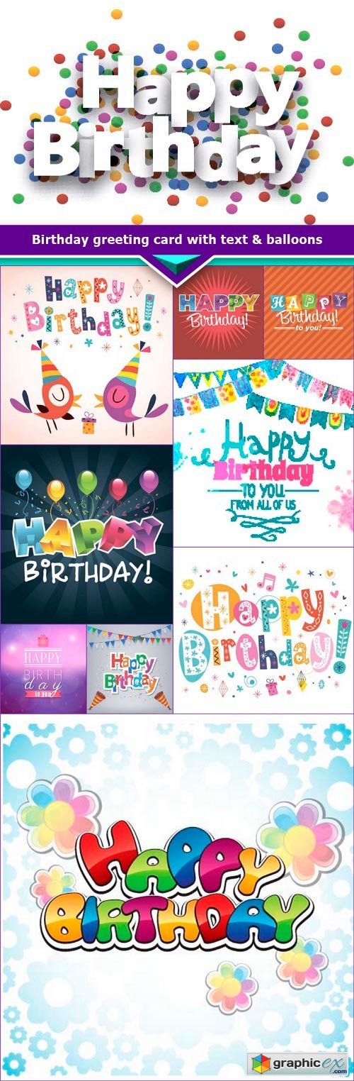 Birthday greeting card with text & balloons 10x EPS