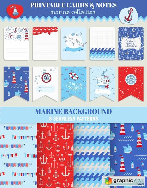 Marine Cards & Patterns Vector