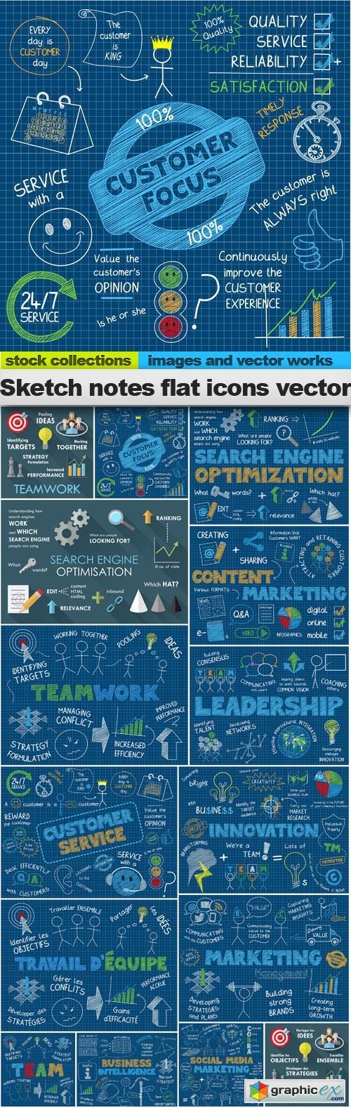 Sketch notes flat icons vector, 15 x EPS