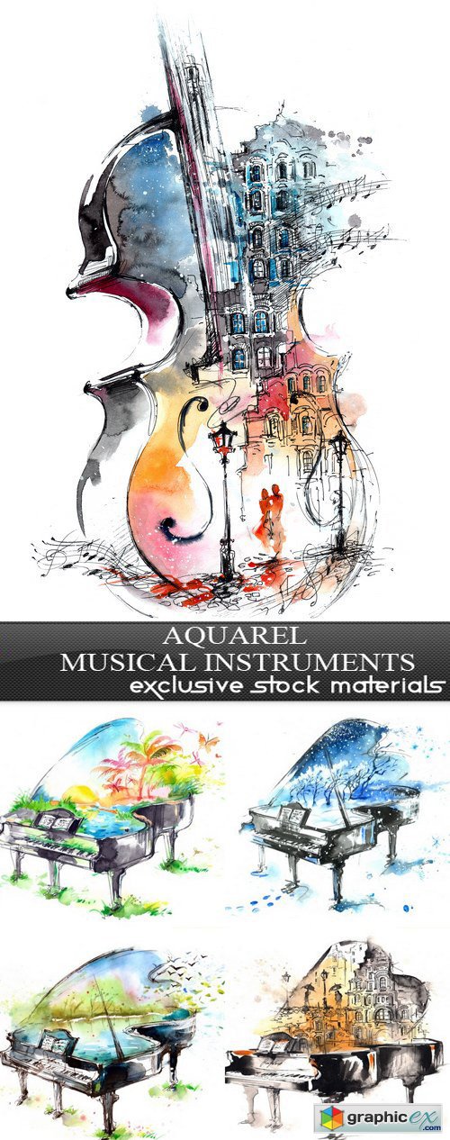 Aquarel musical instruments - 5xEPS
