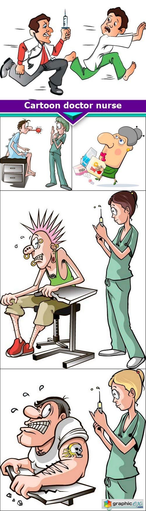 Cartoon doctor nurse 5x EPS