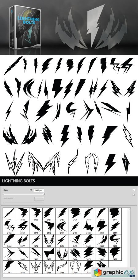 Lightning Bolts - 44 Photoshop Brushes & Vectors