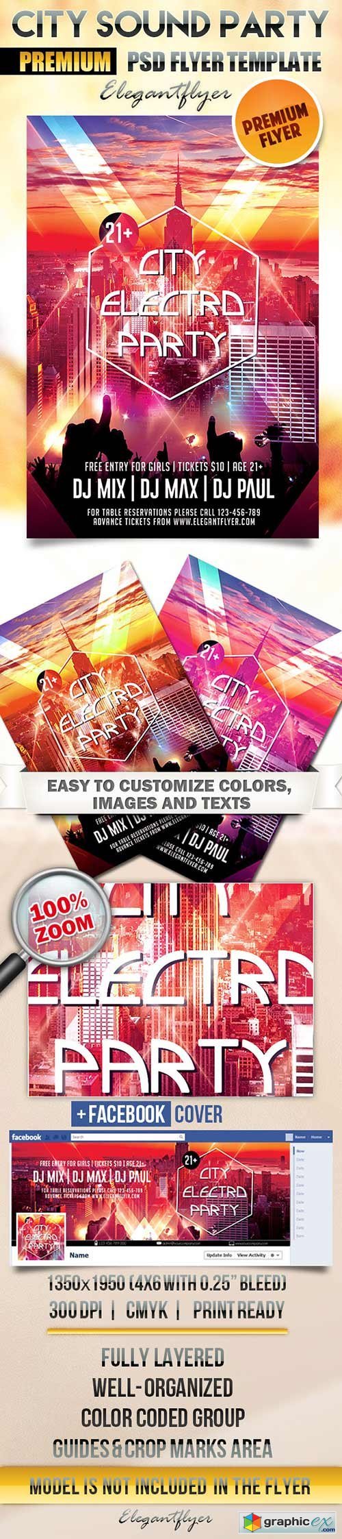 City Sound Party Flyer PSD Template + Facebook Cover