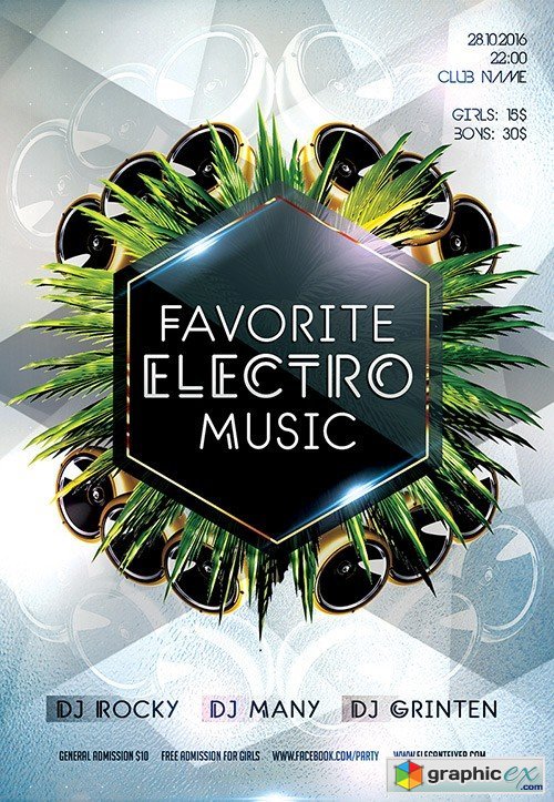 Favorite Electro Music Flyer PSD Template + Facebook Cover