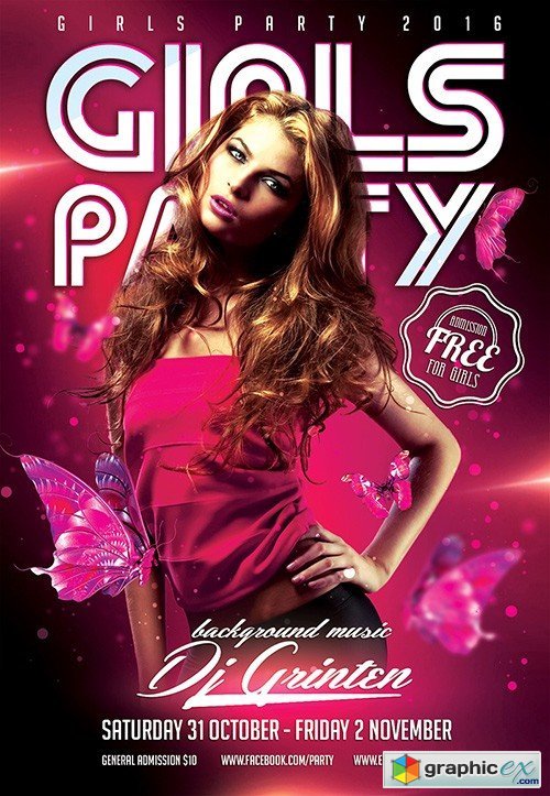 Girls Party Flyer PSD Template + Facebook Cover