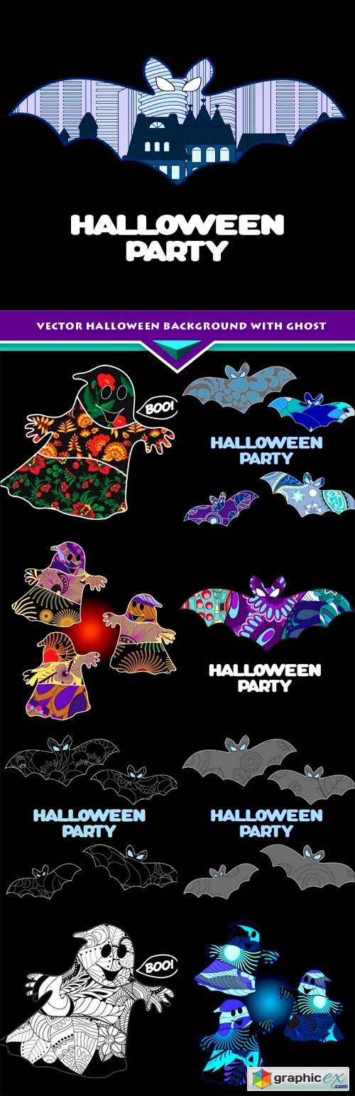 Vector halloween background with ghost 9x EPS