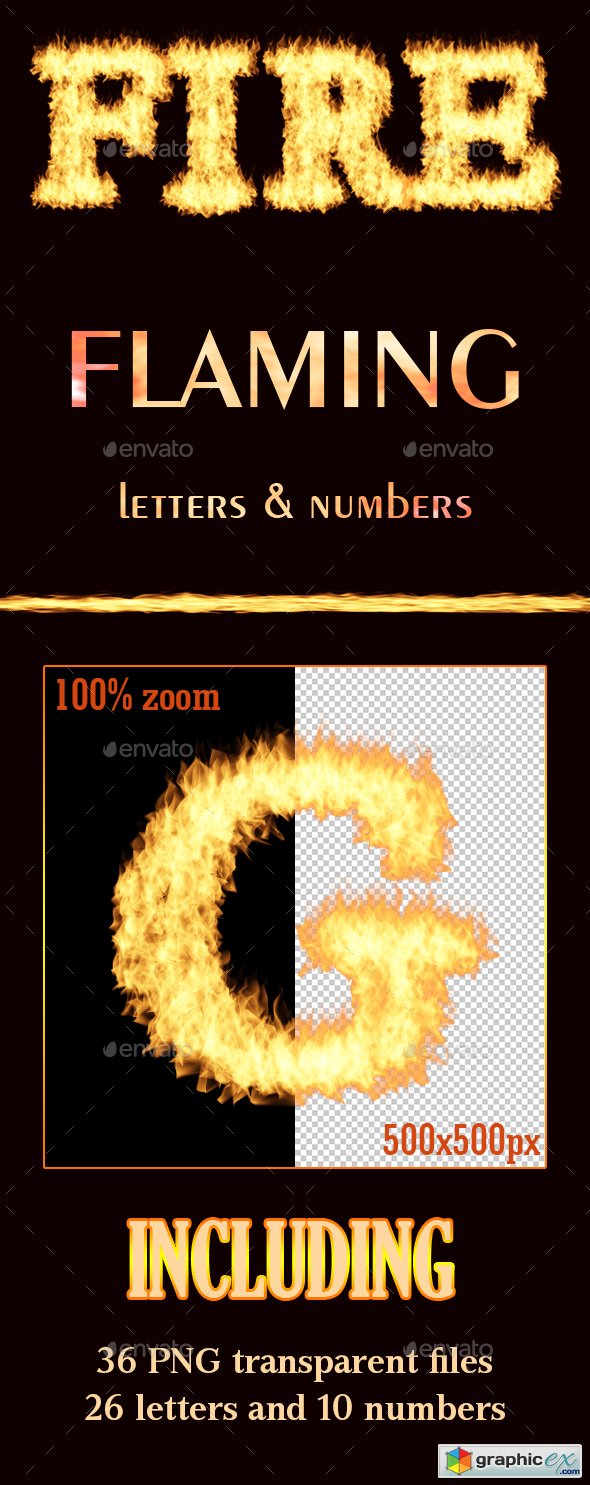 Flaming Letters and Numbers Graphic