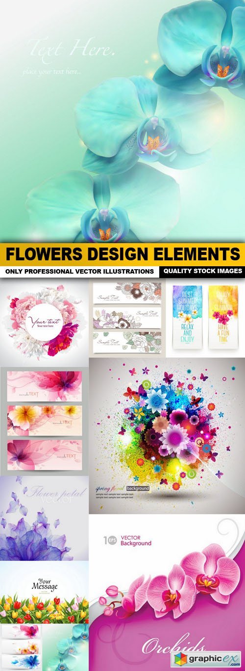 Flowers Design Elements - 11 Vector