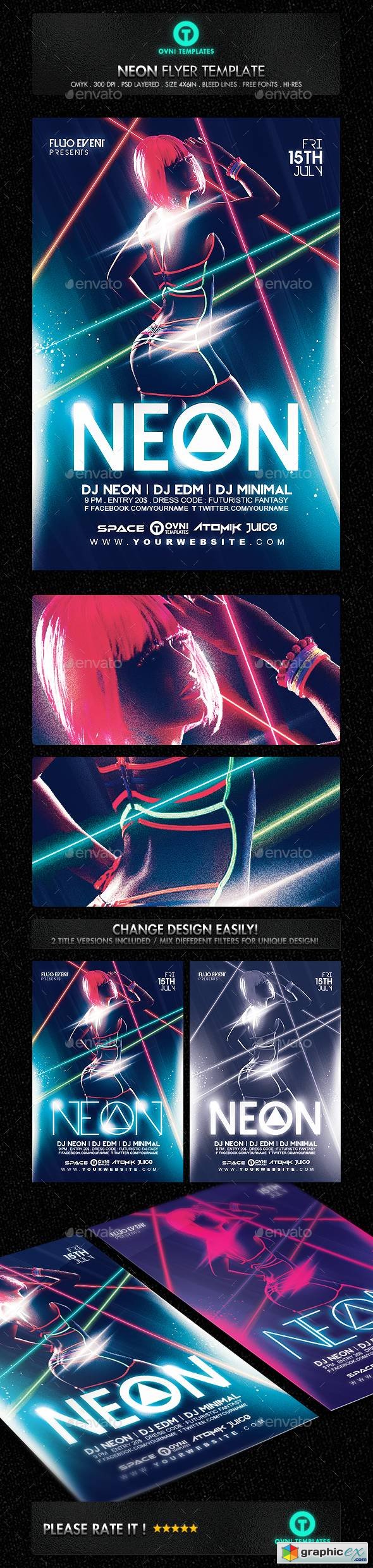 Neon Laser Fluo Light Sexy Flyer Template