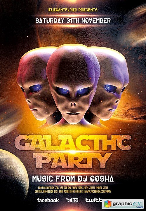 Galactic Party Flyer PSD Template + Facebook Cover