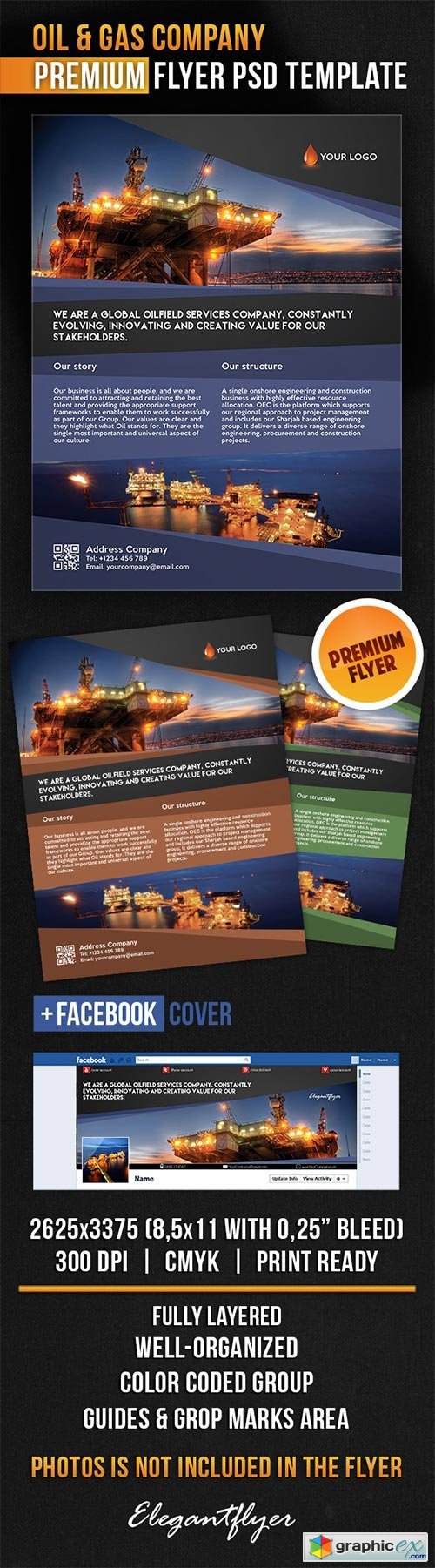 Oil & Gas Company Flyer PSD Template + Facebook Cover