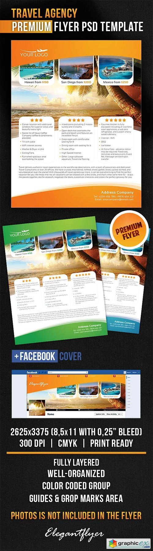 Travel Agency Flyer PSD Template + Facebook Cover
