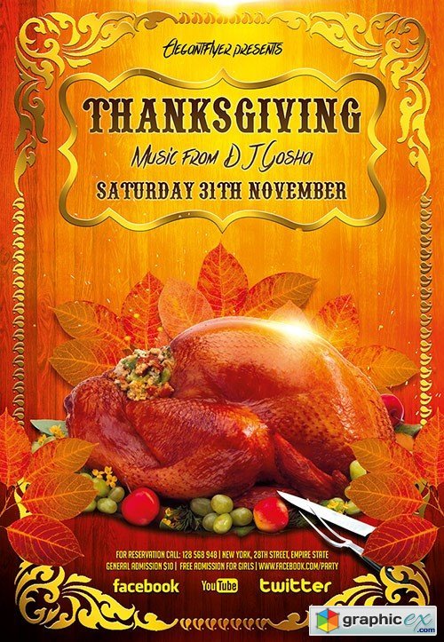 Thanksgiving Flyer PSD Template + Facebook Cover