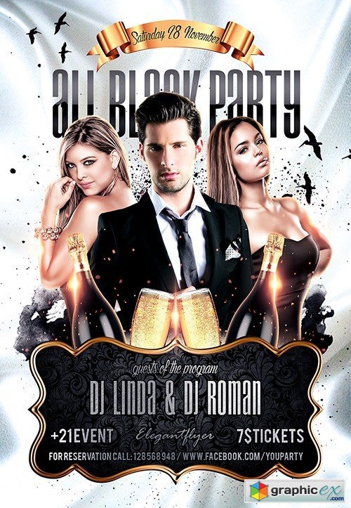All Black Party Flyer PSD Template + Facebook Cover
