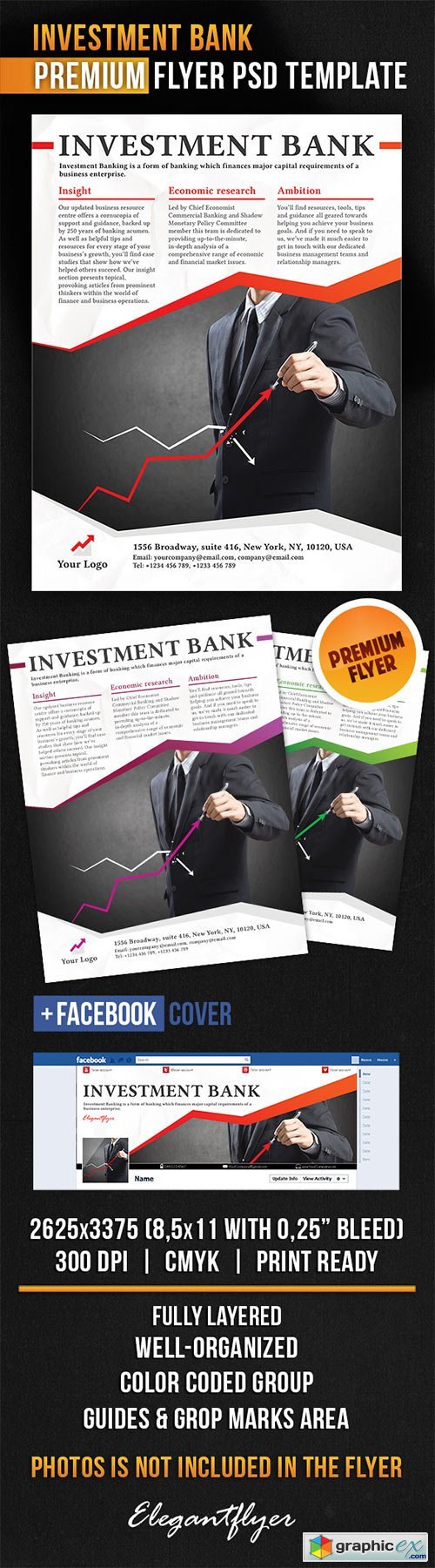Investment Bank Flyer PSD Template + Facebook Cover