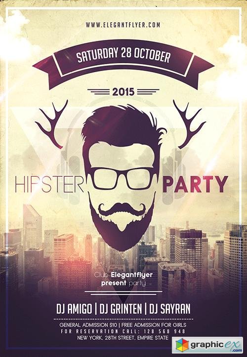 Hipster Party Flyer PSD Template + Facebook Cover
