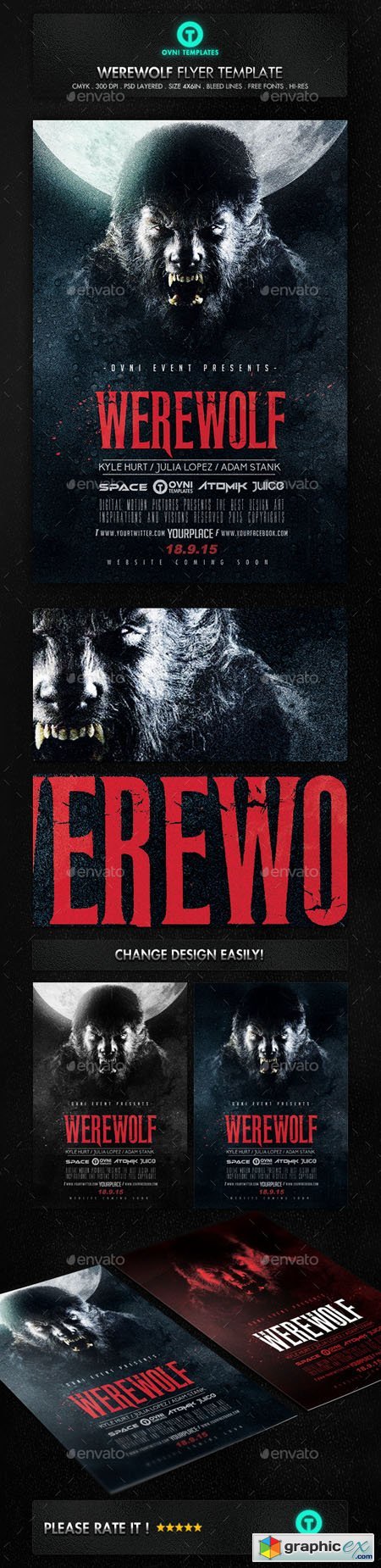 Werewolf Dark Horror Movie Flyer Poster Template