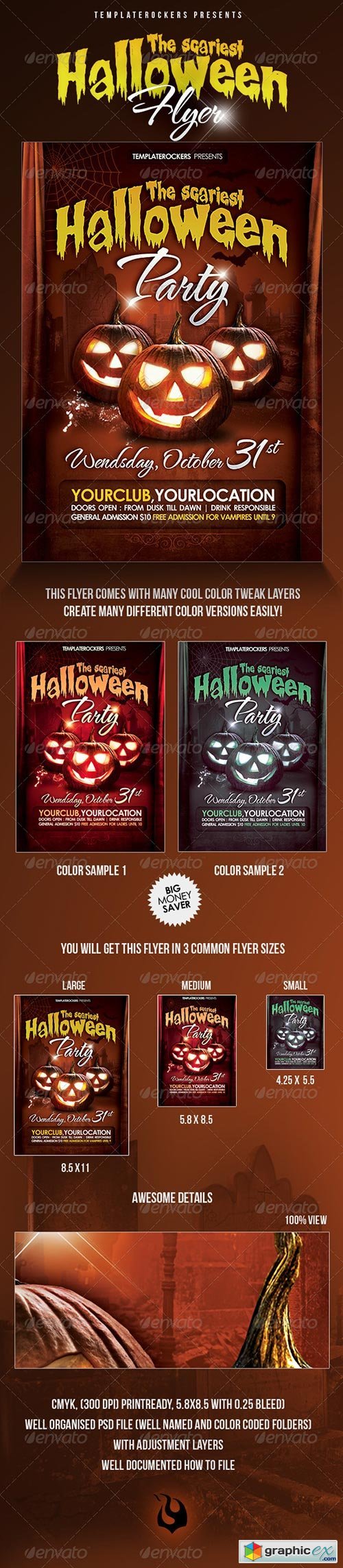 Scariest Halloween Party Flyer - 3 Sizes