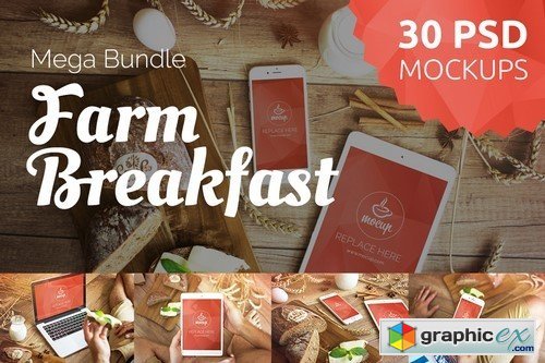 30 PSD Farm Breakfast Mockups