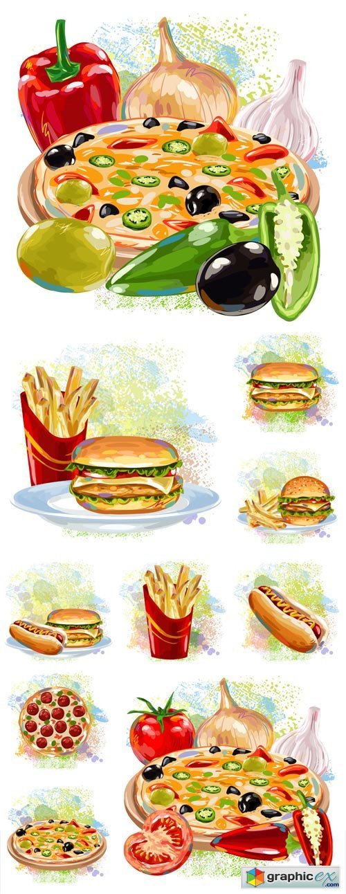 Fast food, sandwiches, fries and burger
