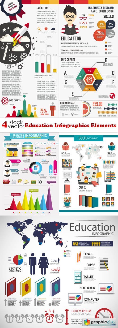  Vectors - Education Infographics Elements 