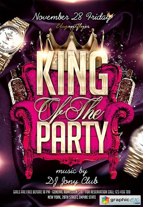 King Of The Party Flyer PSD Template + Facebook Cover