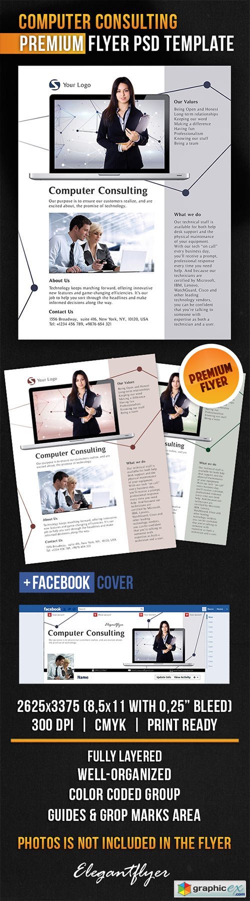 Computer Consulting Flyer PSD Template + Facebook Cover