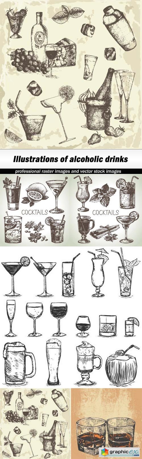 Illustrations of alcoholic drinks