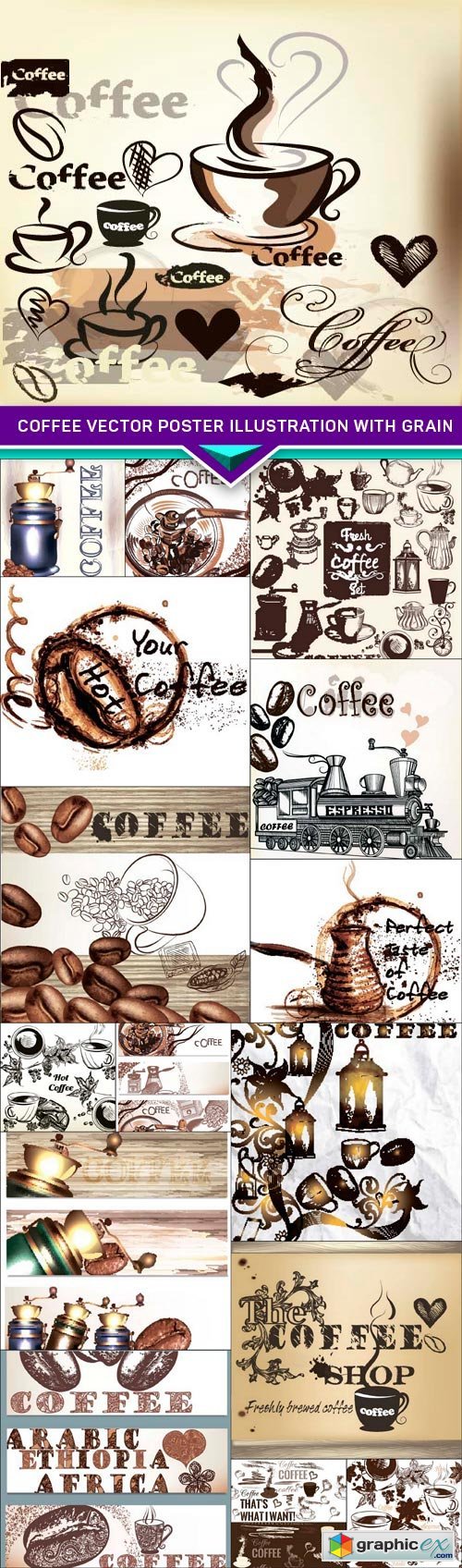 Coffee vector poster illustration with grain 16x EPS
