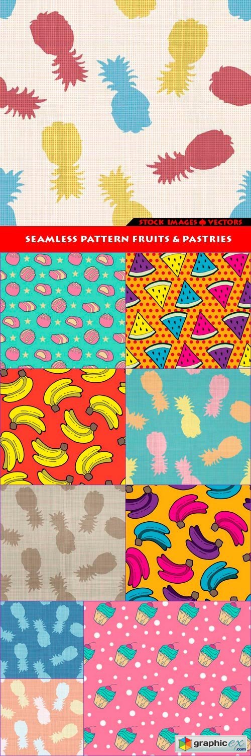 Seamless pattern fruits & pastries 10x EPS